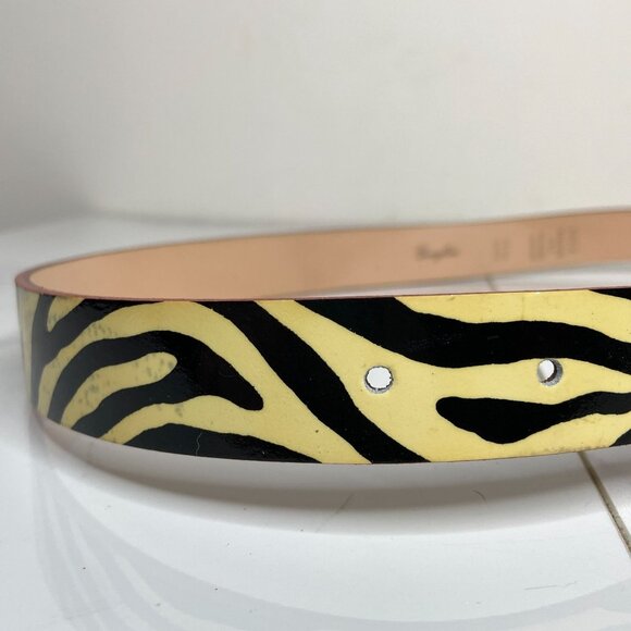 Garuglieri Italy Ivory White & Black ZEBRA Print Glossy Patent Leather Belt S - Picture 9 of 12